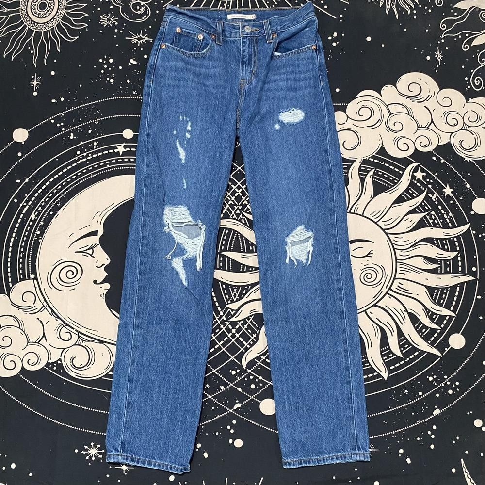 Levi's Low Pro Straight Jeans Womens 25x30 Blue Cotton Denim Workwear Distressed